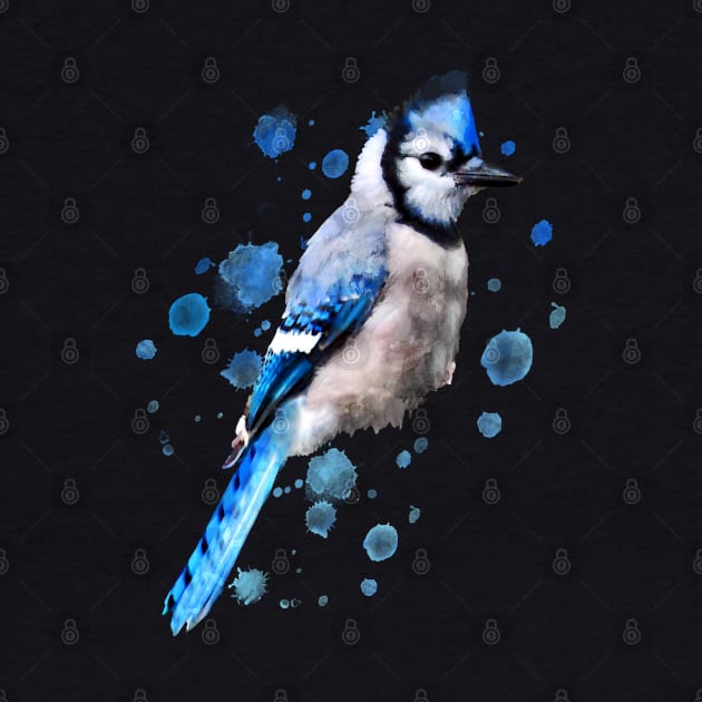 Dramabite Watercolor blue jay bird artistic animal painting by dramabite